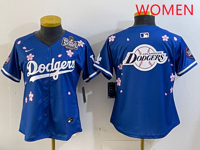 Women Los Angeles Dodgers Blank Blue Sakura Edition 2025 Nike MLB Jersey style 27->women mlb jersey->Women Jersey